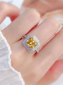 1 chiếc nhẫn trang trí đính đá Cubic Zirconia dành cho nữ, quà tặng ngày Valentine. - Màu vàng - Xem 3