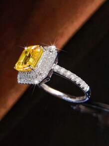 1 chiếc nhẫn trang trí đính đá Cubic Zirconia dành cho nữ, quà tặng ngày Valentine. - Màu vàng - Xem 4