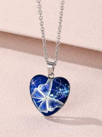 蝴蝶樣式愛心掛飾項鍊