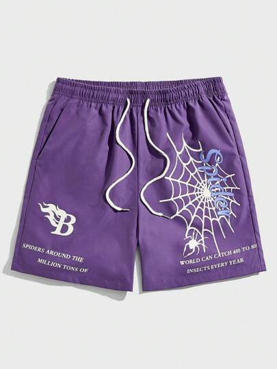 Goth شورت رياضي بخصر أربطة مع طباعة شعار للرجال، المدرسة