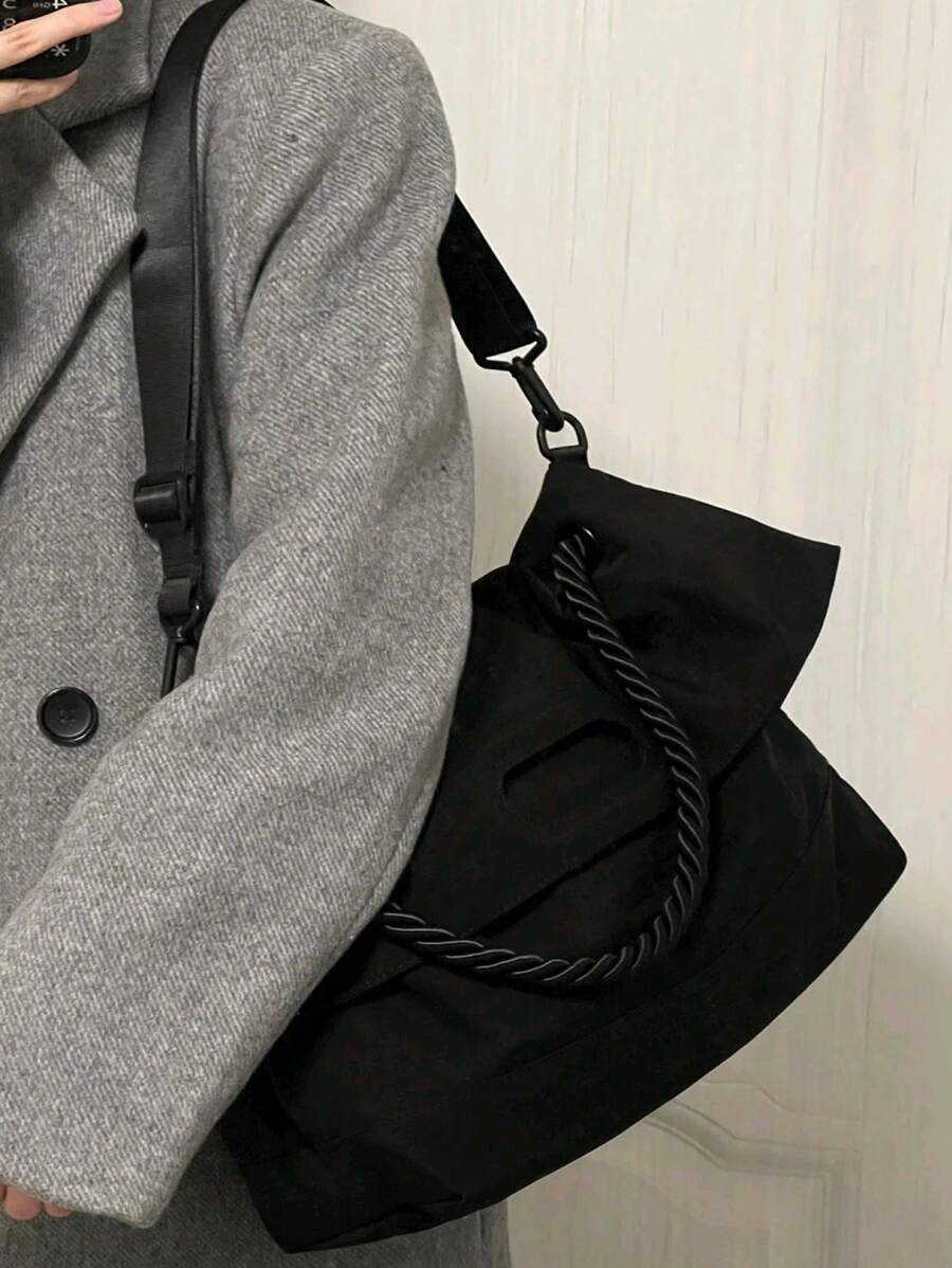 大碼郵差包尼龍素色黑色