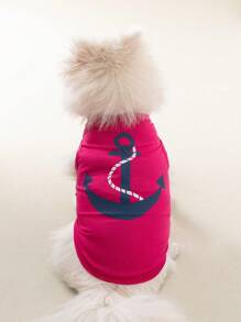 1入組船錨圖案寵物背心適用於狗狗和貓適合夏天 - 玫紅色 - 查看 1