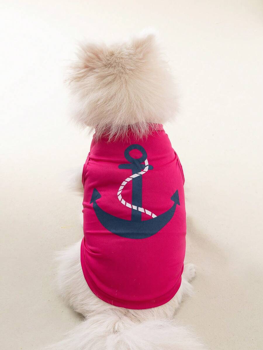 1入組船錨圖案寵物背心適用於狗狗和貓適合夏天 - 玫紅色 - 查看 1