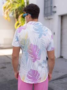 Manfinity Chillmode 男士熱帶圖案襯衫不帶T恤 - 彩色 - 查看 6
