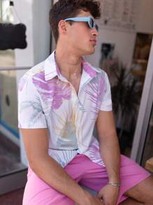 Manfinity Chillmode 男士熱帶圖案襯衫不帶T恤 - 彩色 - 查看 7