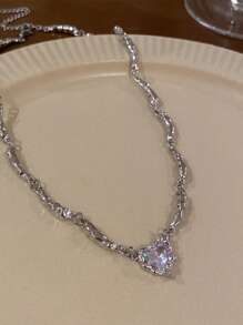 水钻心形装饰链项链 情人节、妈妈、母亲、母亲节、礼物 - 白色 - 查看 3