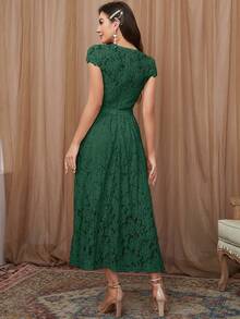 Vestido línea A unicolor con encaje - Verde Oscuro - Ver 2