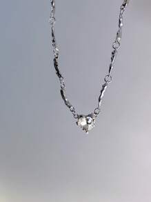 水钻心形装饰链项链 情人节、妈妈、母亲、母亲节、礼物 - 白色 - 查看 6