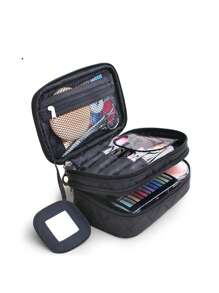 旅行男女化妝包雙層方便收納盥洗包化妝包化妝收納盒化妝收納化妝袋化妝盒女孩化妝工具媽媽媽媽媽媽感恩節禮物 - 黑色 - 查看 1