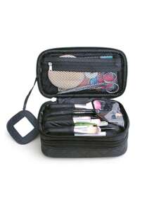 旅行男女化妝包雙層方便收納盥洗包化妝包化妝收納盒化妝收納化妝袋化妝盒女孩化妝工具媽媽媽媽媽媽感恩節禮物 - 黑色 - 查看 3