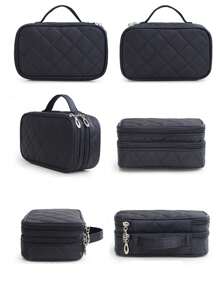旅行男女化妝包雙層方便收納盥洗包化妝包化妝收納盒化妝收納化妝袋化妝盒女孩化妝工具媽媽媽媽媽媽感恩節禮物 - 黑色 - 查看 4