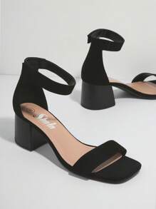 SHUZIA Open Square Toe Block Heel Sandals - Black - View 2