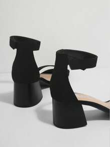 SHUZIA Open Square Toe Block Heel Sandals - Black - View 3