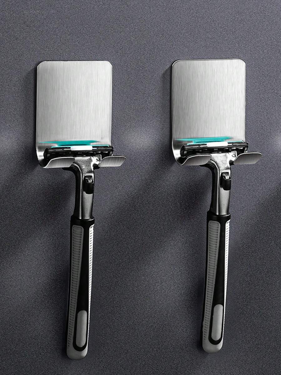 4pcs Stainless Steel Razor Holder, Minimalist Wall Mounted Shaver Holder For Bathroom - Silver - View 1