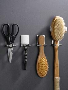 4pcs Stainless Steel Razor Holder, Minimalist Wall Mounted Shaver Holder For Bathroom - Silver - View 3