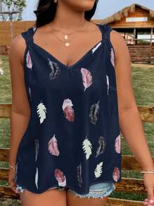 SHEIN LUNE 大碼羽毛印花背心上衣 - 藏蓝色 - 查看 5