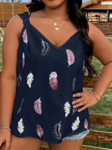 SHEIN LUNE 大碼羽毛印花背心上衣 - 藏蓝色 - 查看 6