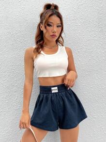 SHEIN EZwear 字母補丁細節闊腿短褲