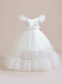 青少女蓬蓬紗袖派對長裙 演奏會、生日慶典和晚宴必備 - 白色 - 查看 3