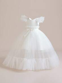 青少女蓬蓬紗袖派對長裙 演奏會、生日慶典和晚宴必備 - 白色 - 查看 4