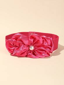 1pc Elastic Waist Satin Belt In Rose Red - Hot Pink - View 6