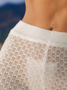 SHEIN Swim 纯色罩衫短裤 夏季 - 白色 - 查看 3