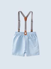 男嬰素色斜口袋背帶短褲 - 淺藍色 - 查看 2