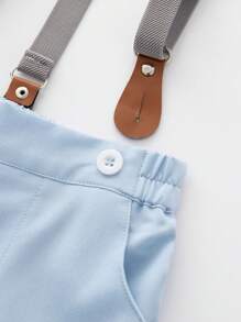 男嬰素色斜口袋背帶短褲 - 淺藍色 - 查看 4