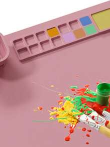 1pc Solid Color Silicone Drawing Pad, Simple Multi-grid Washable Drawing Pad For Drawing - Purple - View 3