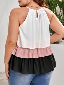 SHEIN VCAY Áo hai dây Plus Size phân lớp Khối Màu Giải trí - màu đen - Xem 2