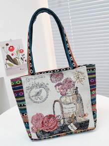 Vintage Small Shopper Bag Graphic Pattern Colorblock - Pink - View 1