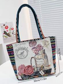 Vintage Small Shopper Bag Graphic Pattern Colorblock - Pink - View 4