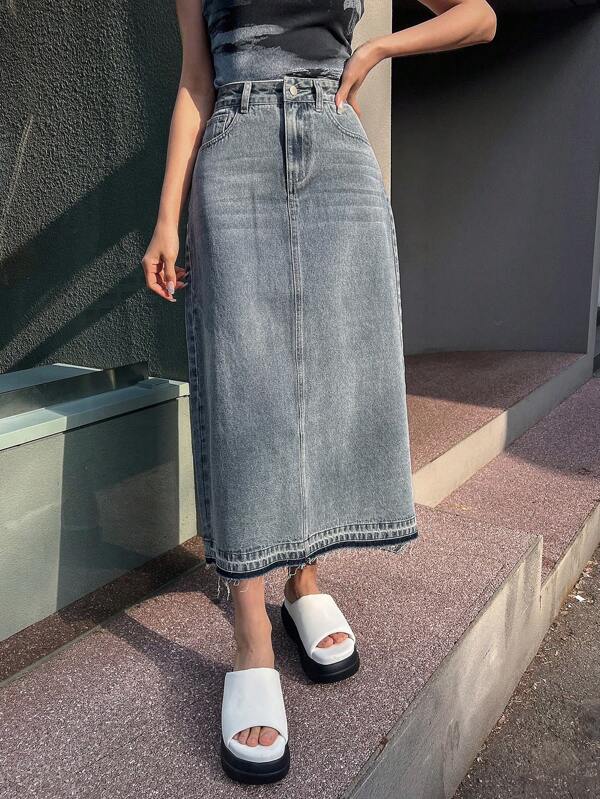 DAZY Fusta denim cu talie inalta