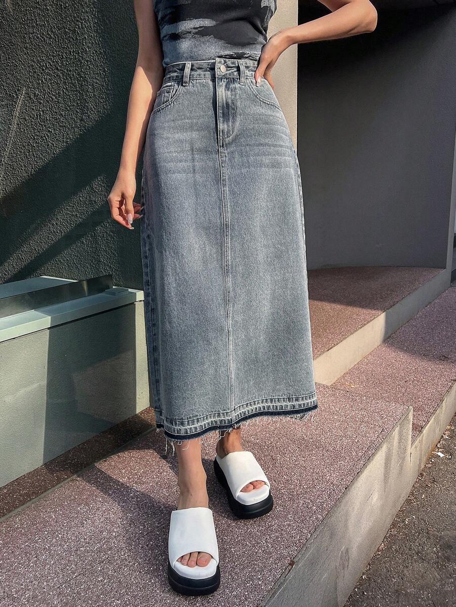 DAZY High Waist Denim Skirt Jeans Skirt - Medium Wash - View 1