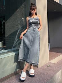 DAZY High Waist Denim Skirt Jeans Skirt - Medium Wash - View 6