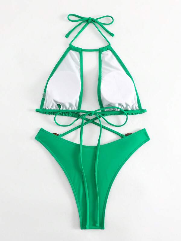 Ring Linked Halter One Piece Swimsuit SHEIN USA