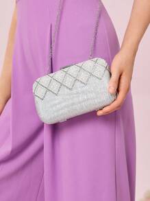 SHEIN Belle Bolso caja mini con diseño de diamante de imitación - Plateado - Ver 1