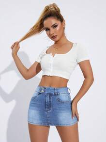 SHEIN ICON Bodycon Denim Skirt - Medium Wash - View 2