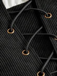 SHEIN MOD 2 In 1 Lace Up Front Ruched Bust Bandana Hem Crop Top - Black and White - View 6