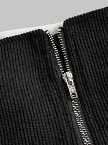 SHEIN MOD 2 In 1 Lace Up Front Ruched Bust Bandana Hem Crop Top - Black and White - View 7