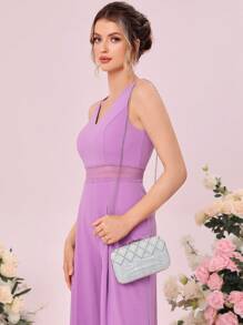 SHEIN Belle Bolso caja mini con diseño de diamante de imitación - Plateado - Ver 4