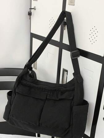 大碼流浪包多口袋極簡黑色