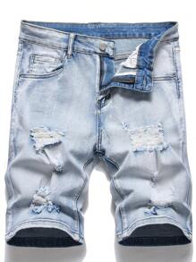 Manfinity LEGND Hombres Shorts en mezclilla desgarro crudo - Lavado ligero - Ver 1