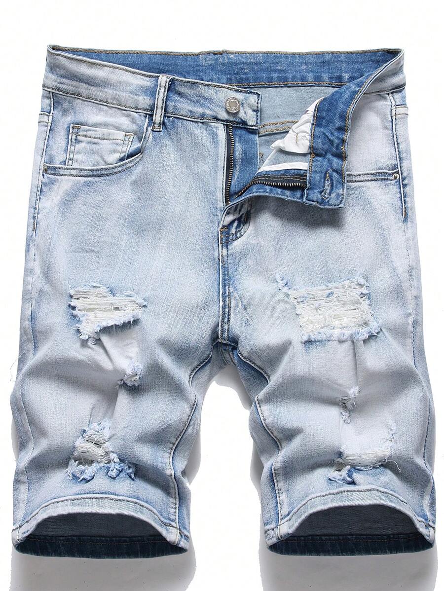 Manfinity LEGND Hombres Shorts en mezclilla desgarro crudo - Lavado ligero - Ver 1