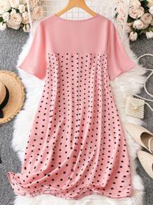 SHEIN LUNE Đầm Plus Size Chấm bi Dễ thương - Màu Hồng baby - Xem 2