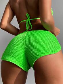 Neon Lime High Waisted Bikini Bottom - Lime Green - View 2