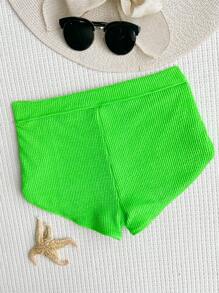 Neon Lime High Waisted Bikini Bottom - Lime Green - View 4