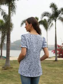 Maternity Dalmatian Print Puff Sleeve Tee - Violet Purple - View 2