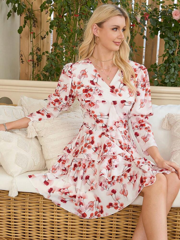 Eilly Bazar Floral Print Layered Hem Dress