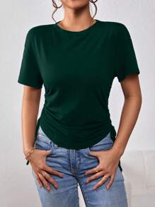 SHEIN Essnce Solid Drawstring Side Tee